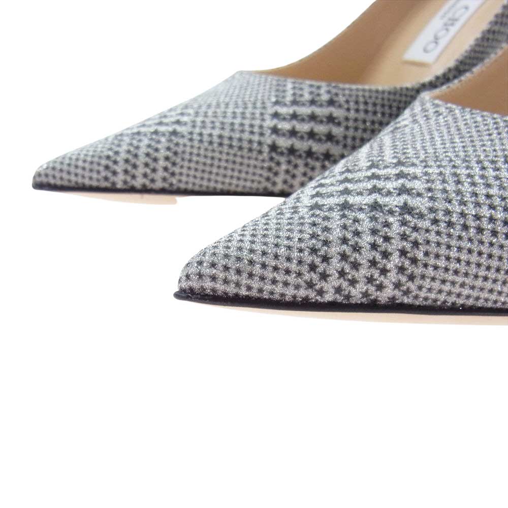 JIMMY CHOO ジミーチュウ ポインテッドトゥ スター チェック ラメ ヒール パンプス シルバー系 35.5【中古】