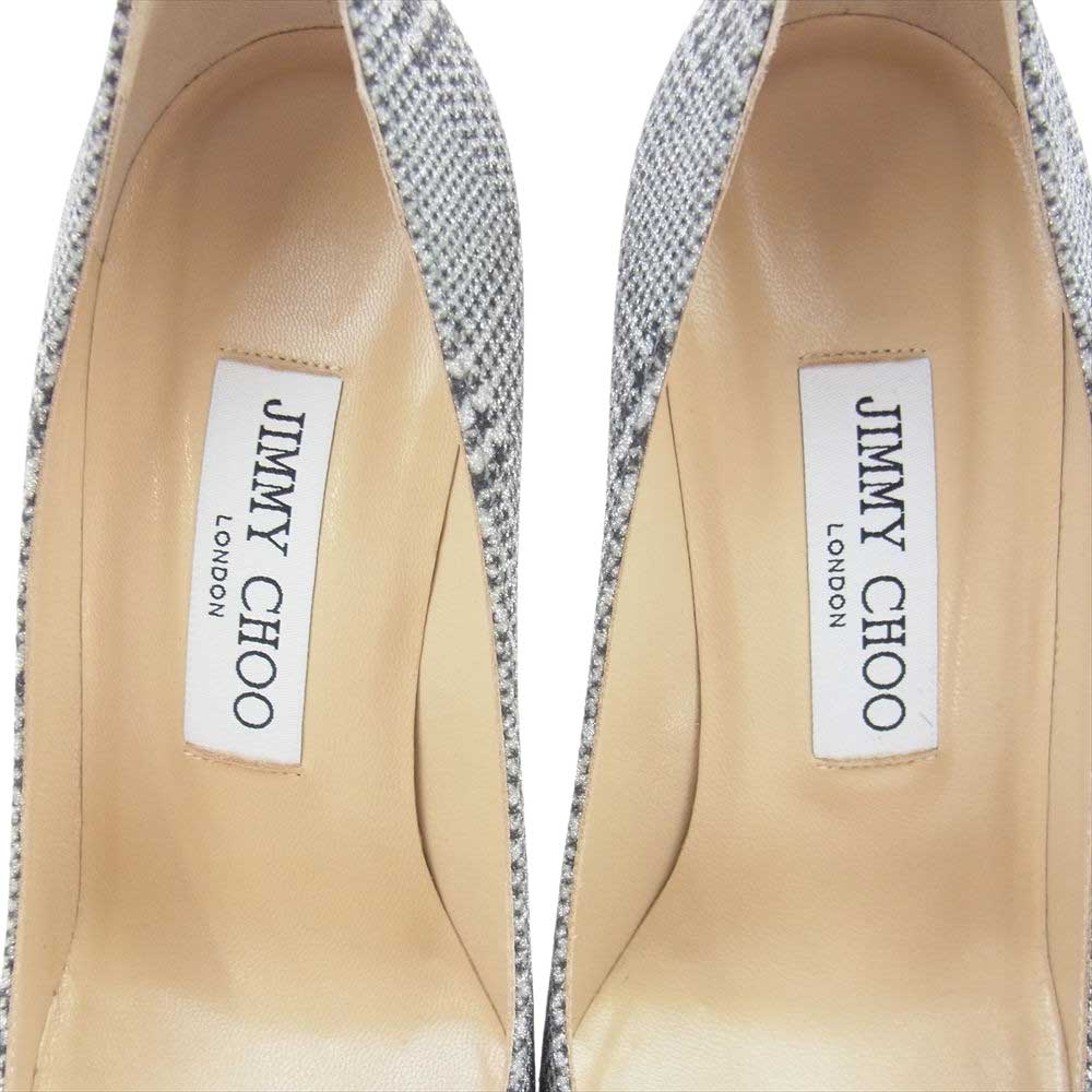 JIMMY CHOO ジミーチュウ ポインテッドトゥ スター チェック ラメ ヒール パンプス シルバー系 35.5【中古】