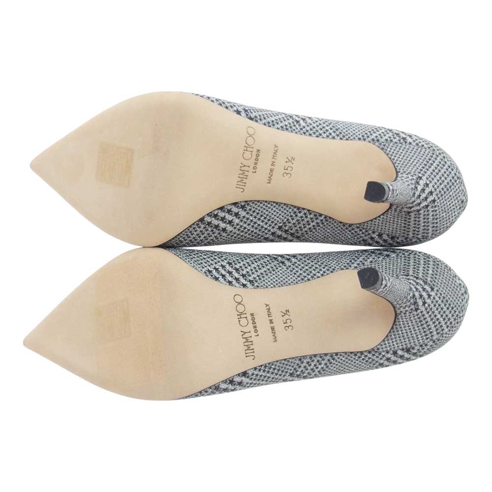 JIMMY CHOO ジミーチュウ ポインテッドトゥ スター チェック ラメ ヒール パンプス シルバー系 35.5【中古】