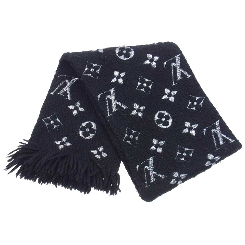 LOUIS VUITTON ルイ・ヴィトン M75833 エシャルプ ロゴマニア シャイン モノグラム ウール フリンジ マフラー ストール ブラック系【中古】
