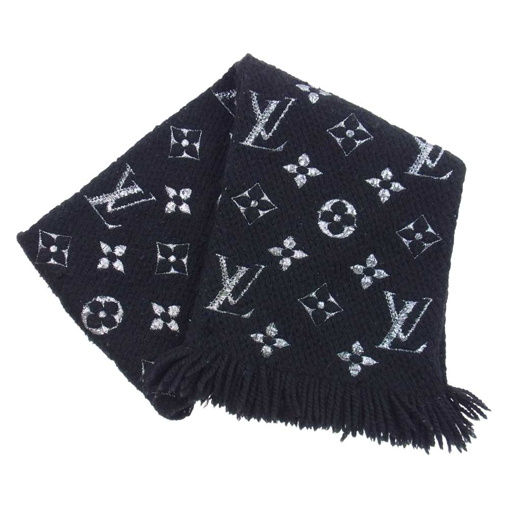 LOUIS VUITTON ルイ・ヴィトン M75833 エシャルプ ロゴマニア シャイン モノグラム ウール フリンジ マフラー ストール ブラック系【中古】