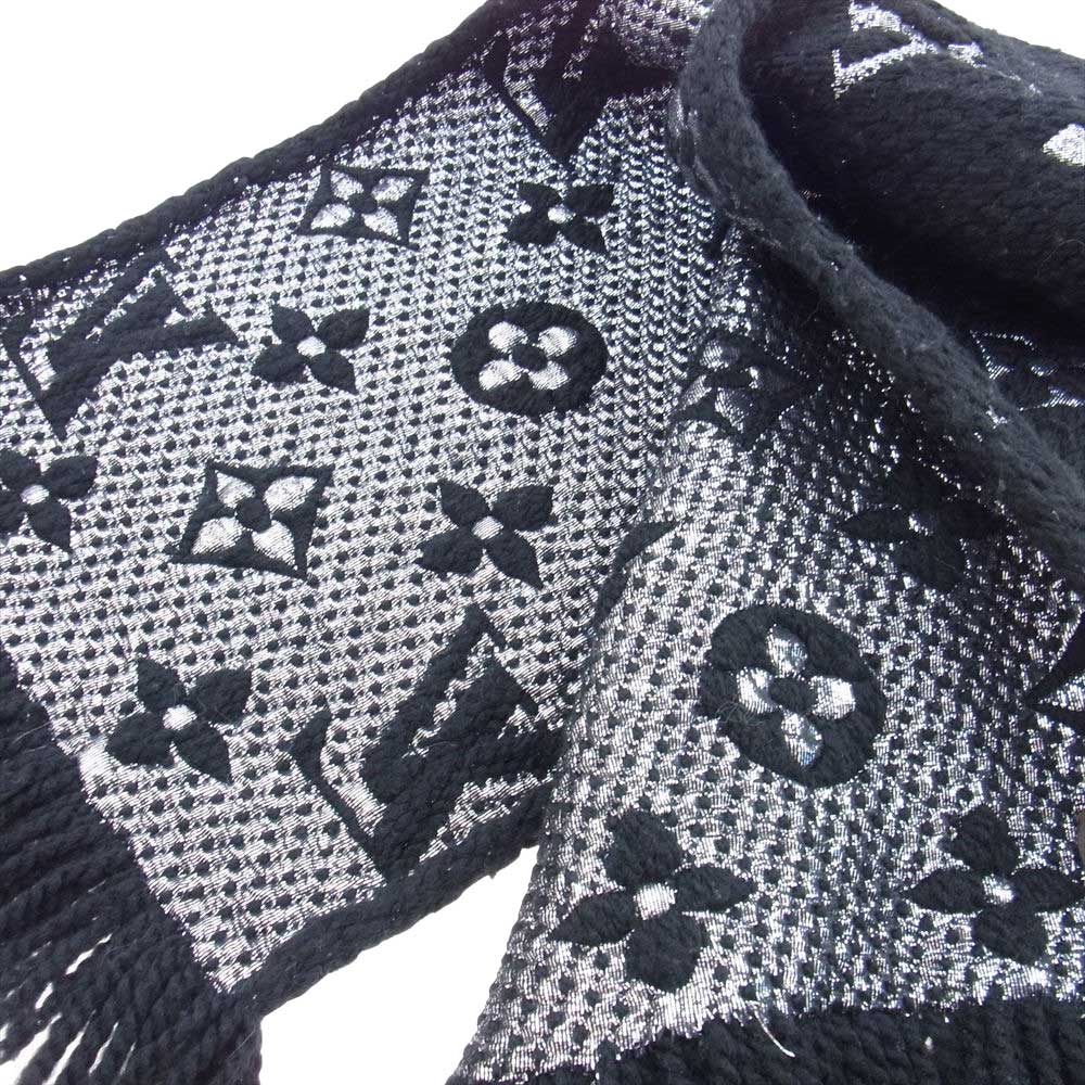 LOUIS VUITTON ルイ・ヴィトン M75833 エシャルプ ロゴマニア シャイン モノグラム ウール フリンジ マフラー ストール ブラック系【中古】