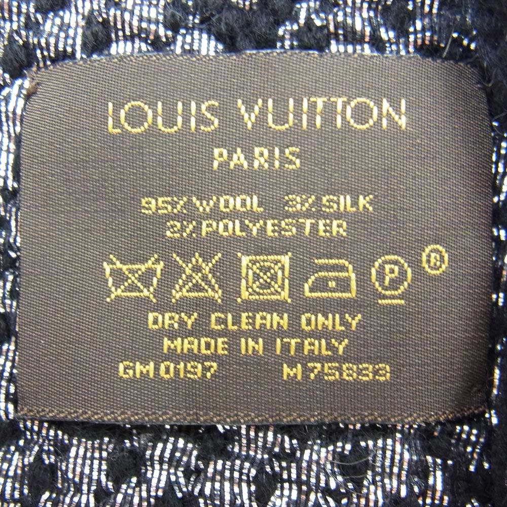 LOUIS VUITTON ルイ・ヴィトン M75833 エシャルプ ロゴマニア シャイン モノグラム ウール フリンジ マフラー ストール ブラック系【中古】