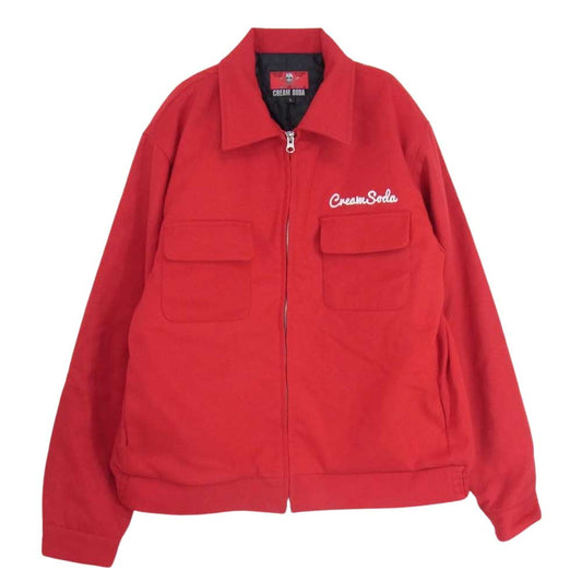 CREAM SODA クリームソーダ ロゴ 刺繍 スカル キルト 中綿 ワーク ジャケット レッド系 L【中古】