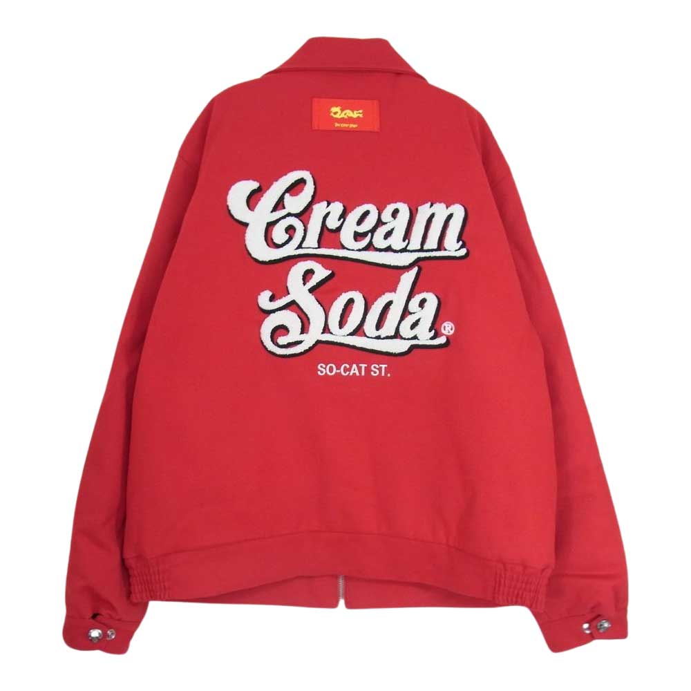 CREAM SODA クリームソーダ ロゴ 刺繍 スカル キルト 中綿 ワーク ジャケット レッド系 L【中古】