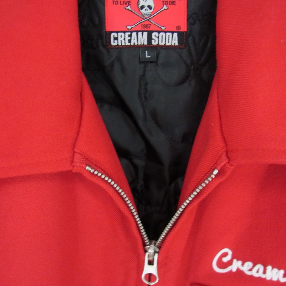 CREAM SODA クリームソーダ ロゴ 刺繍 スカル キルト 中綿 ワーク ジャケット レッド系 L【中古】