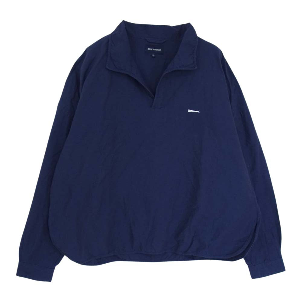 DESCENDANT ディセンダント saloon pullover shirt 刺繍 長袖 コットン プルオーバー シャツ ネイビー系 2【中古】