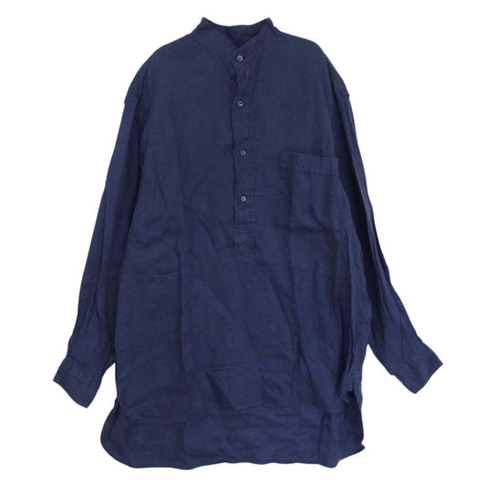 COMOLI コモリ 21SS T01-02019 リネンW クロス プルオーバー シャツ バンドカラー ネイビー系 2【中古】