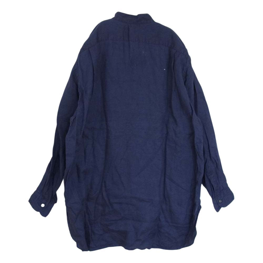 COMOLI コモリ 21SS T01-02019 リネンW クロス プルオーバー シャツ バンドカラー ネイビー系 2【中古】
