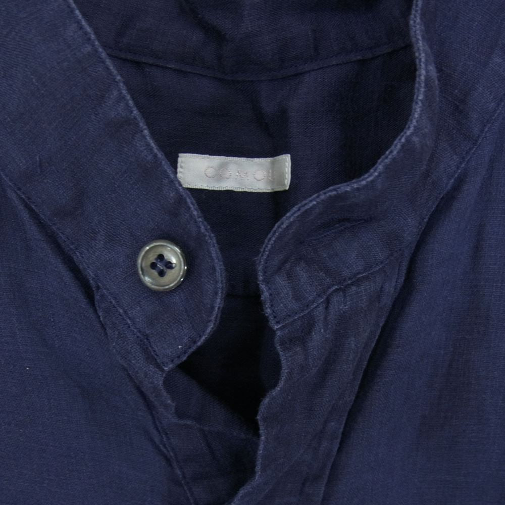 COMOLI コモリ 21SS T01-02019 リネンW クロス プルオーバー シャツ バンドカラー ネイビー系 2【中古】