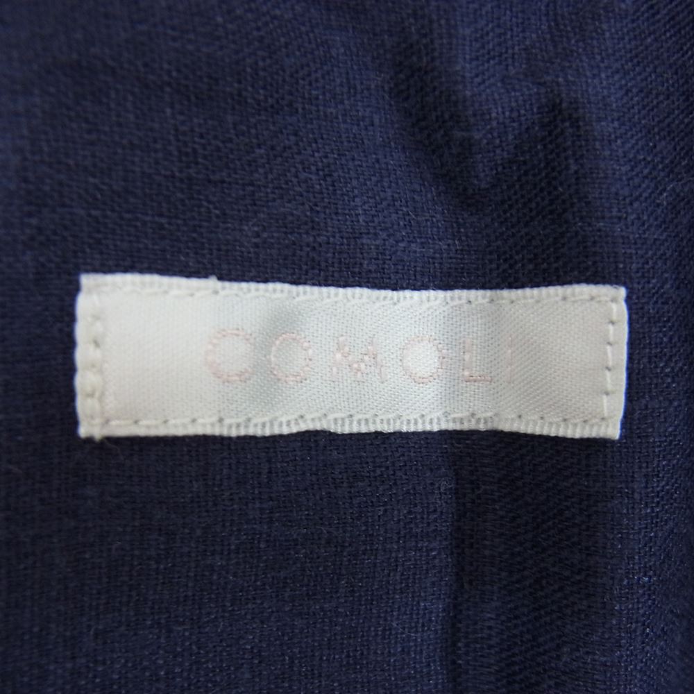 COMOLI コモリ 21SS T01-02019 リネンW クロス プルオーバー シャツ バンドカラー ネイビー系 2【中古】