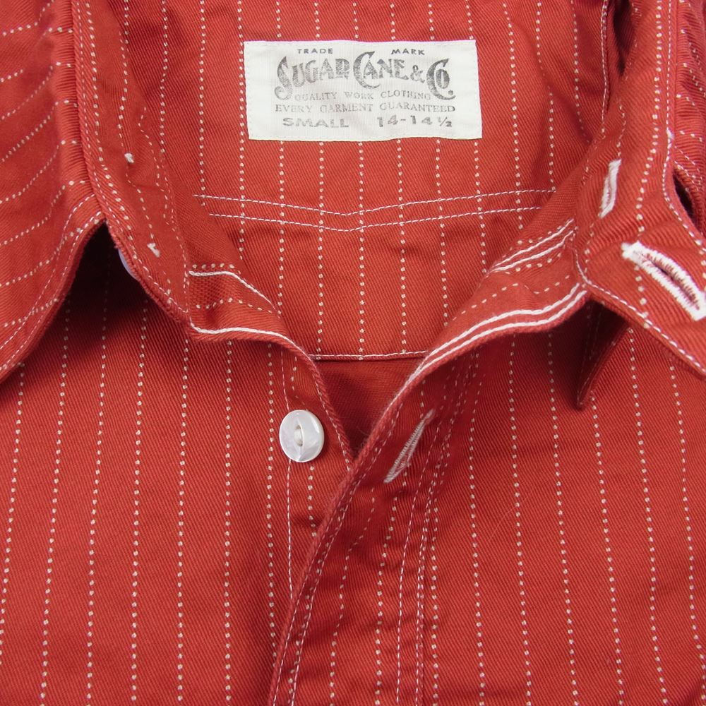 SUGAR CANE シュガーケーン SC38452 8.5oz. WABASH STRIPE WORK SHIRTS ウォバッシュ ストライプ 半袖 ワーク シャツ レッド系 S【中古】