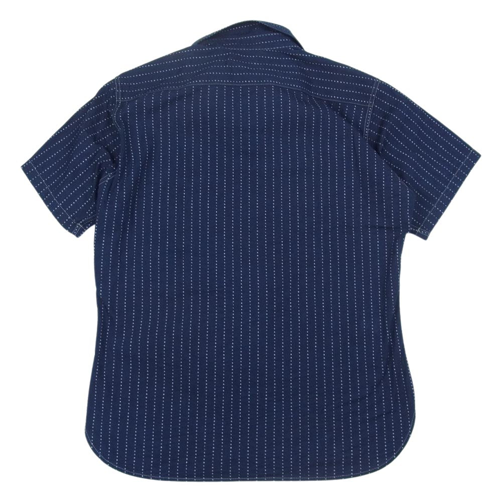 デラックスウェア WWS-28 インディゴ ウォバッシュ ストライプ 半袖 ワーク シャツ インディゴブルー系 M【美品】【中古】