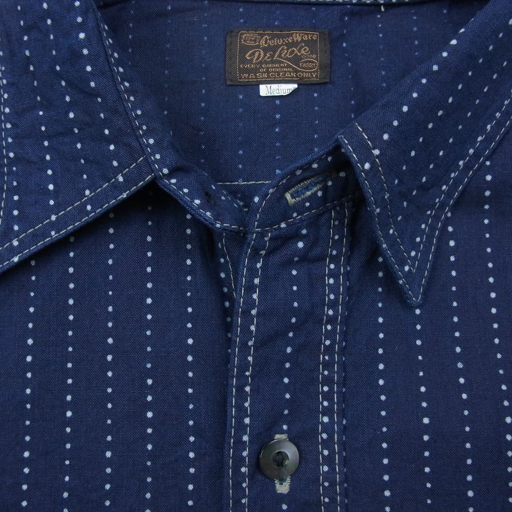 デラックスウェア WWS-28 インディゴ ウォバッシュ ストライプ 半袖 ワーク シャツ インディゴブルー系 M【美品】【中古】