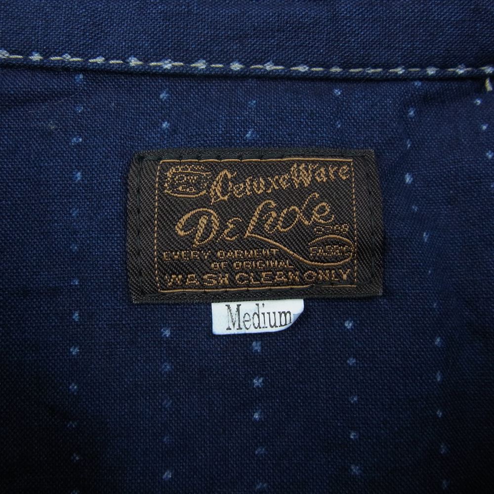 デラックスウェア WWS-28 インディゴ ウォバッシュ ストライプ 半袖 ワーク シャツ インディゴブルー系 M【美品】【中古】