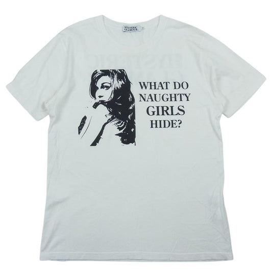 HYSTERIC GLAMOUR ヒステリックグラマー 0212CT12 WHAT DO NAUGHTY GIRLS HIDE ガールプリント クルーネック 半袖 Tシャツ オフホワイト系 M【中古】