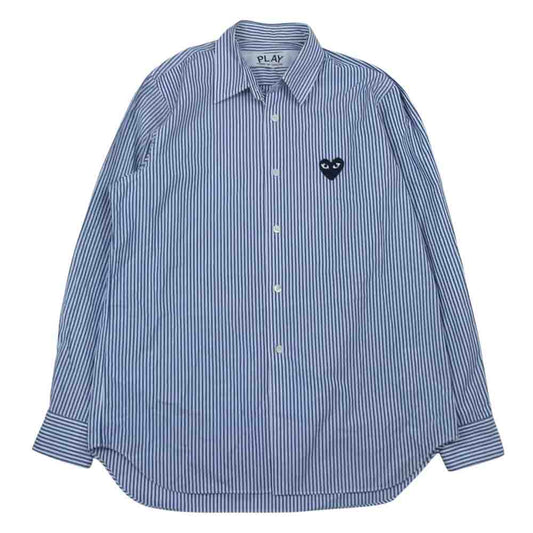 PLAY COMME des GARCONS プレイコムデギャルソン AD2019/11 AZ-B018 ハートロゴワッペン 長袖 シャツ ストライプ ブルー系 S【中古】