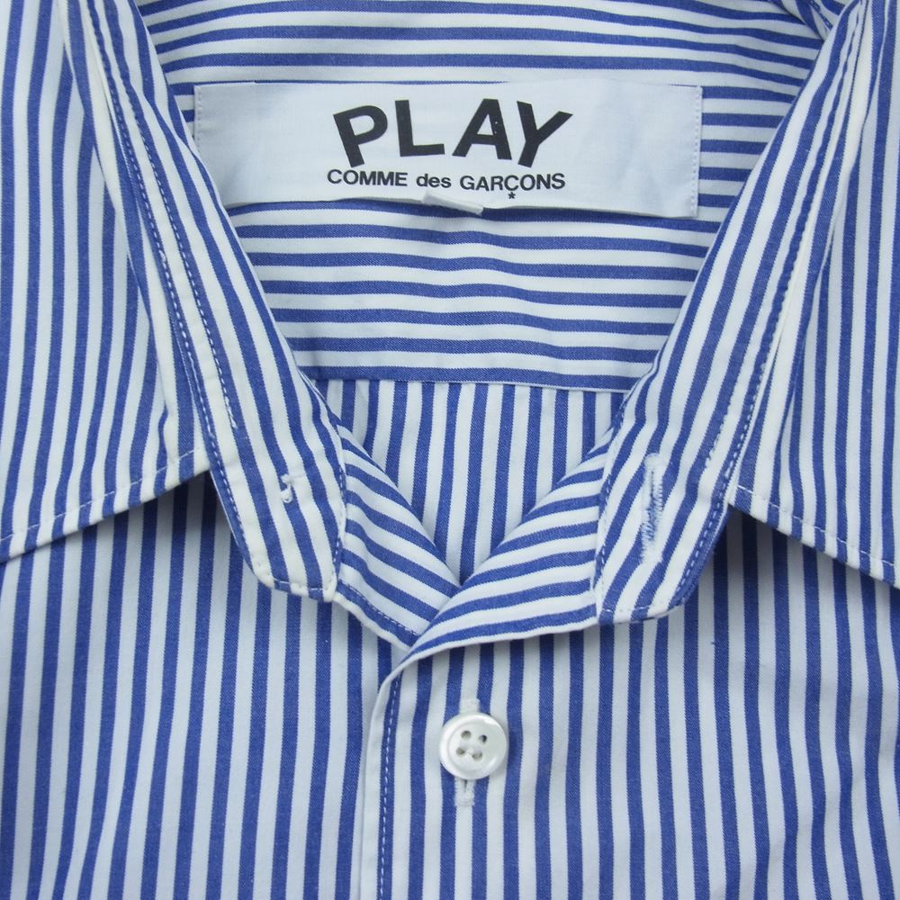 PLAY COMME des GARCONS プレイコムデギャルソン AD2019/11 AZ-B018 ハートロゴワッペン 長袖 シャツ ストライプ ブルー系 S【中古】