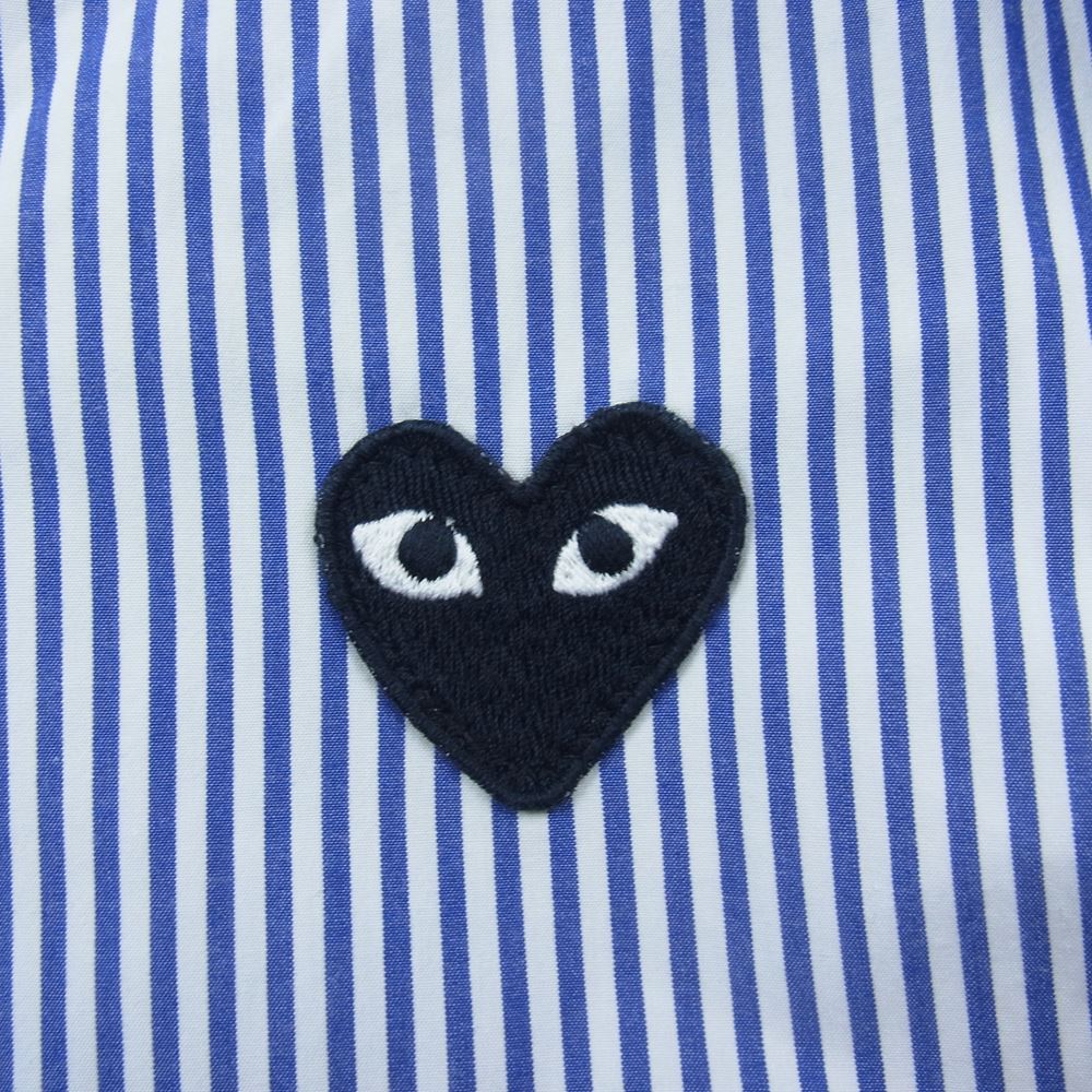 PLAY COMME des GARCONS プレイコムデギャルソン AD2019/11 AZ-B018 ハートロゴワッペン 長袖 シャツ ストライプ ブルー系 S【中古】