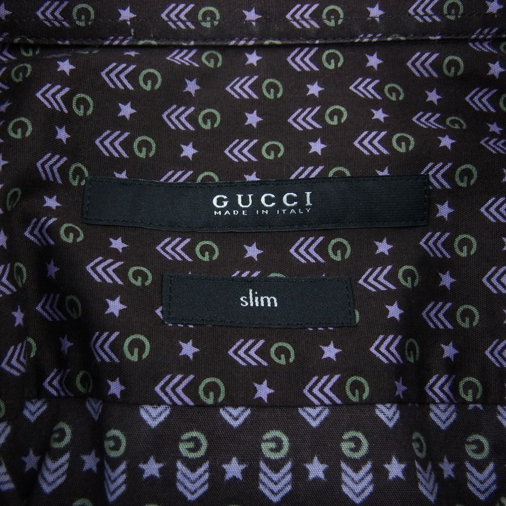 GUCCI グッチ 国内正規品 slim スリム ビット柄 長袖シャツ ブラウン系 S【中古】