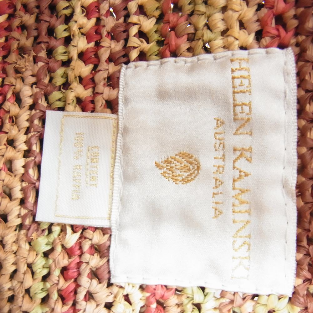 ヘレンカミンスキ Carillo ラフィア カゴ ワンショルダー ハンドバッグ レッド系【中古】