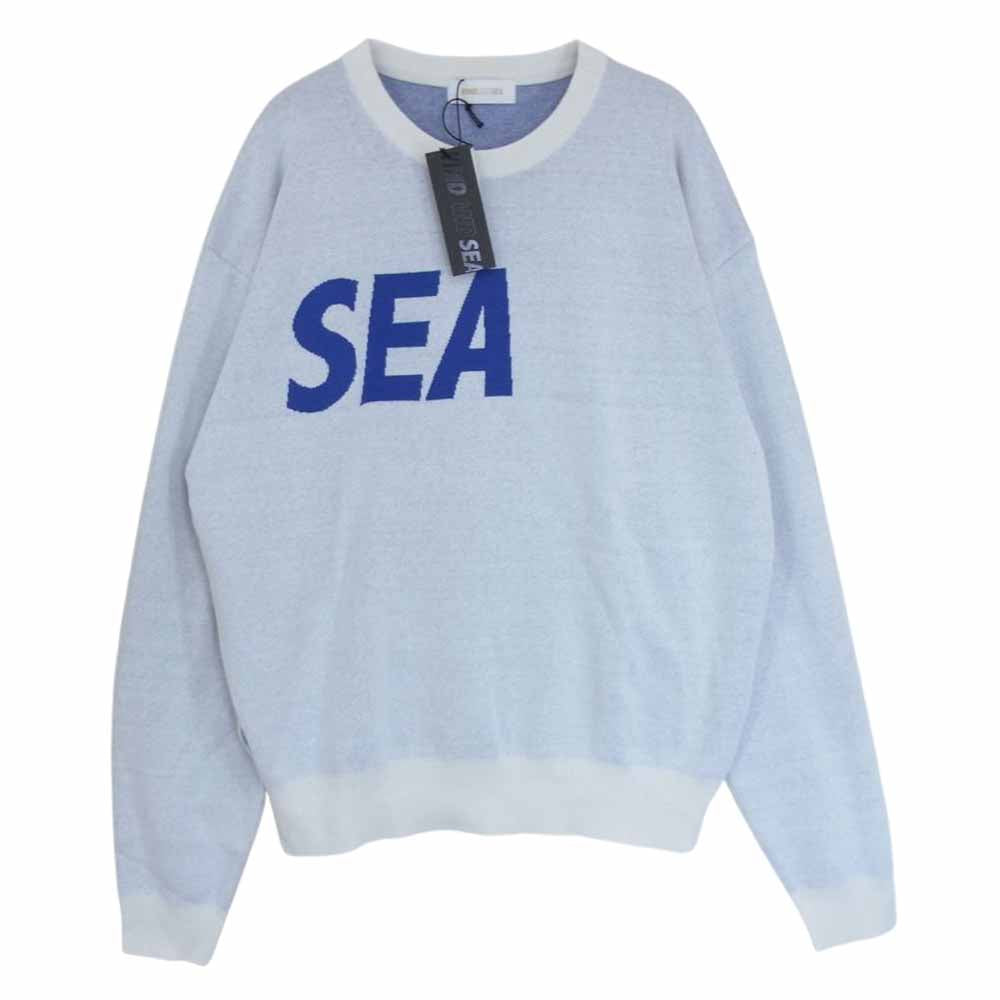 WIND AND SEA ウィンダンシー 23SS WDS-O-SEA-23-Q3-KN-01 ロゴ ジャガード シルク ブレンド ニット セーター ホワイト系 L【新古品】【未使用】【中古】
