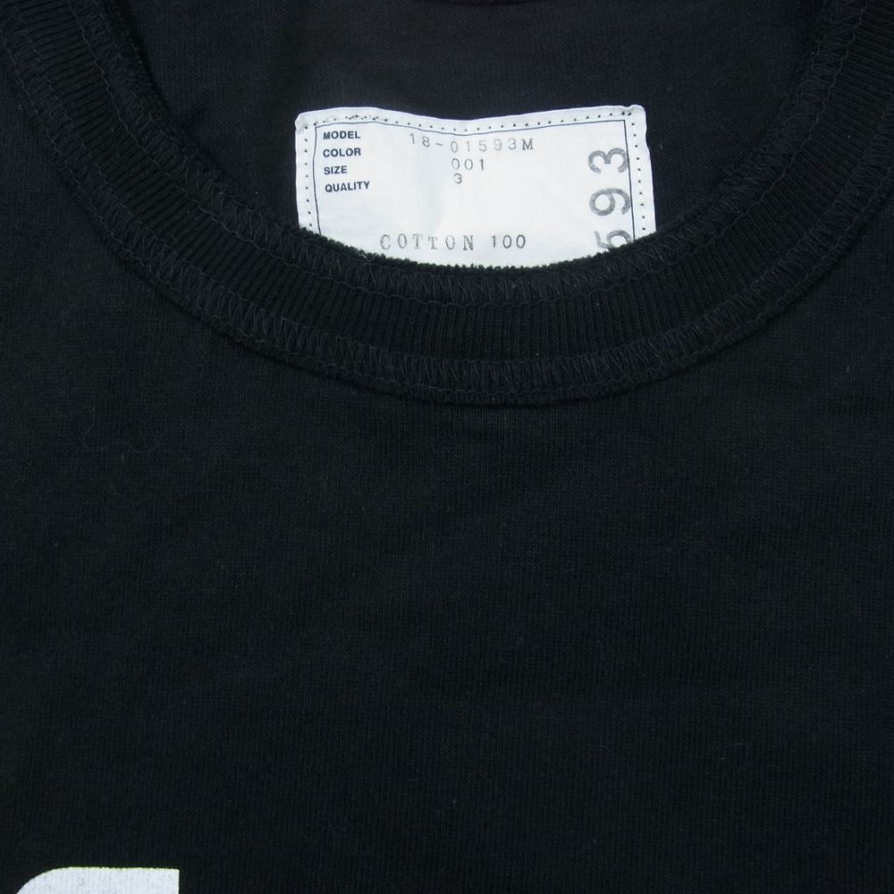 Sacai サカイ 18SS 18-01593M UNIFORM ユニフォーム クルーネック フロントプリント 半袖 Tシャツ ブラック系 3【中古】