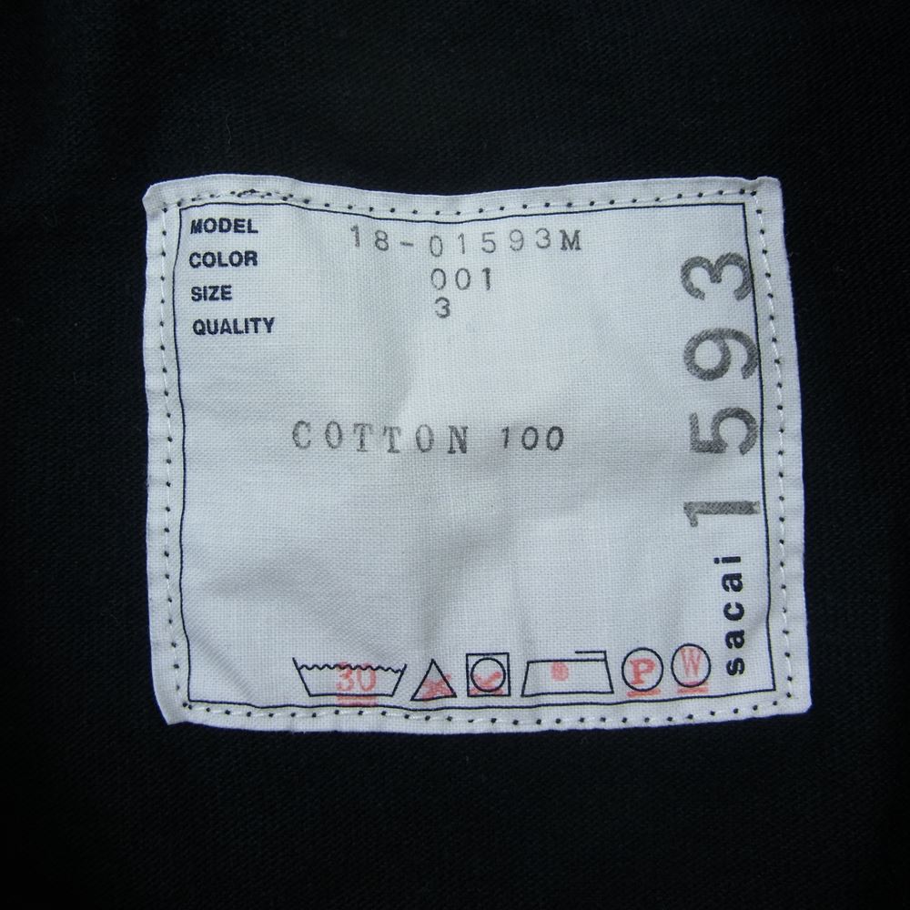 Sacai サカイ 18SS 18-01593M UNIFORM ユニフォーム クルーネック フロントプリント 半袖 Tシャツ ブラック系 3【中古】