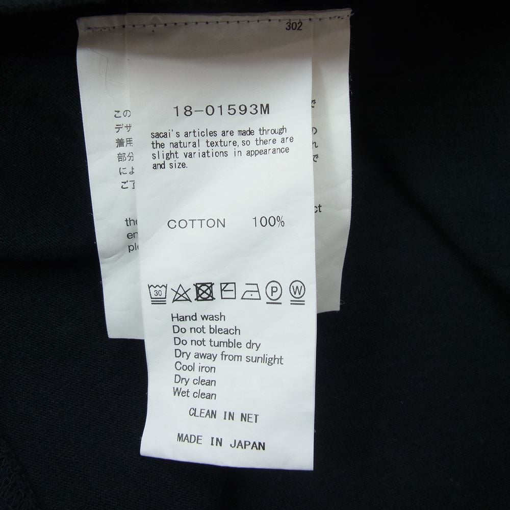 Sacai サカイ 18SS 18-01593M UNIFORM ユニフォーム クルーネック フロントプリント 半袖 Tシャツ ブラック系 3【中古】