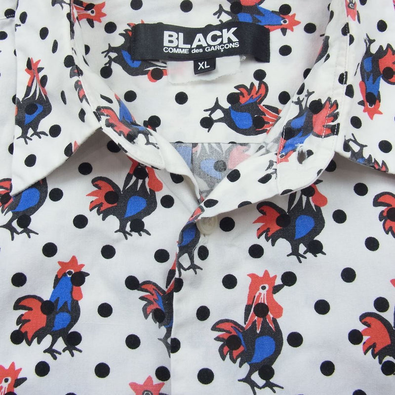 BLACK COMME des GARCONS ブラックコムデギャルソン AD2013 1M-B009 袖切替 ドット ニワトリ 総柄プリント 長袖 シャツ ホワイト系 XL【中古】