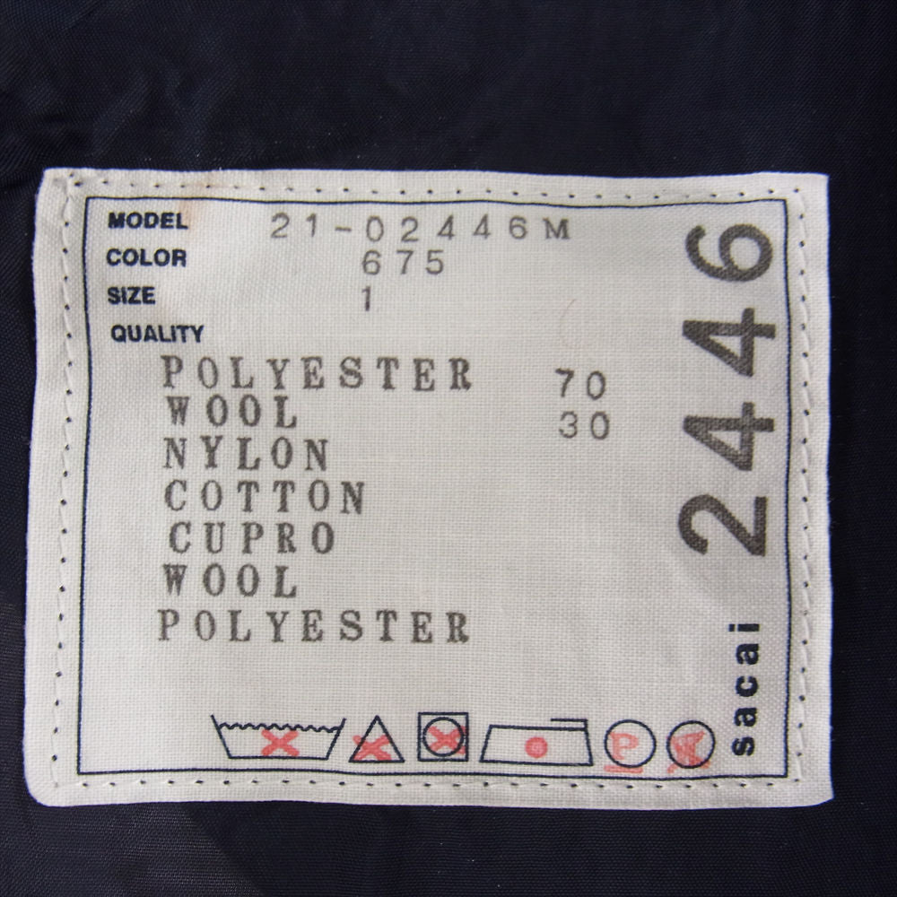 Sacai サカイ 21SS Hank Willias Thomas Solid Mix Blouson ハンクウィリストーマス ソリッド ミックス 再構築 ブルゾン 1【中古】