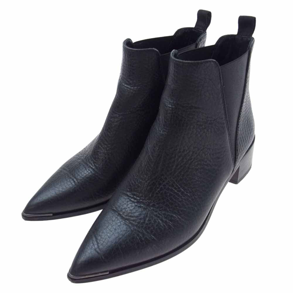 ACNE STUDIOS アクネストゥディオズ 183 サイドゴア メタル ポインテッドトゥ レザー ショート ブーツ ブラック系 37【中古】