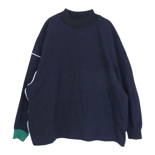 ENFOLD エンフォルド 21AW 300EA230-2500 RIB N/C PULLOVER ストレッチサキソニー リブ プルオーバ― モックネック 長袖 Tシャツ ネイビー系 38【中古】