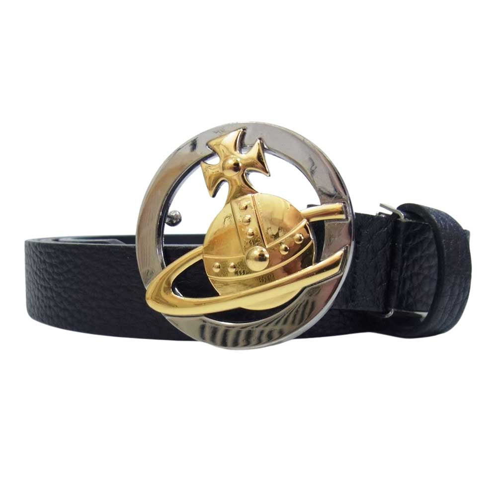 Vivienne Westwood ヴィヴィアンウエストウッド サークル オーブ ロゴバックル レザー ベルト ブラック系【中古】