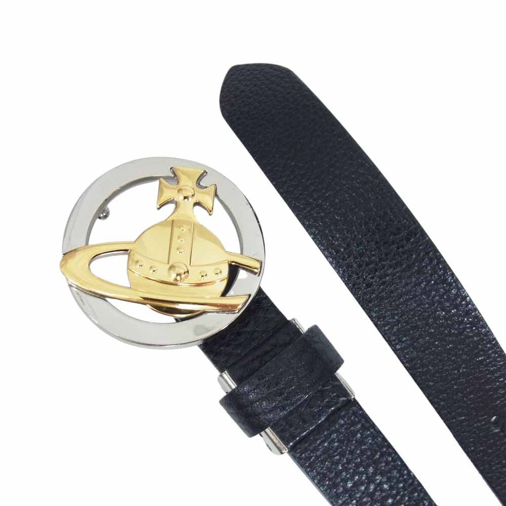 Vivienne Westwood ヴィヴィアンウエストウッド サークル オーブ ロゴバックル レザー ベルト ブラック系【中古】