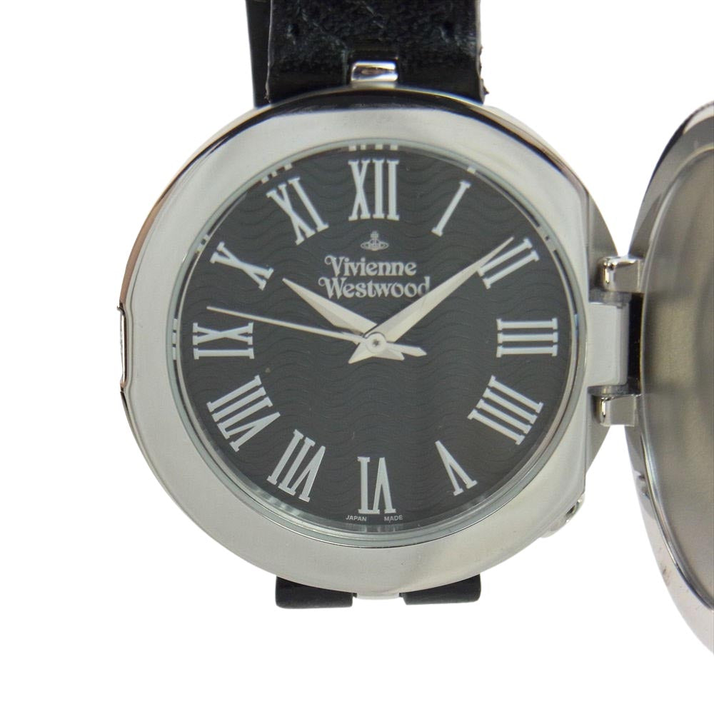 Vivienne Westwood ヴィヴィアンウエストウッド 2連 レザー コイン リストウォッチ 腕時計 ブラック系 シルバー系【中古】