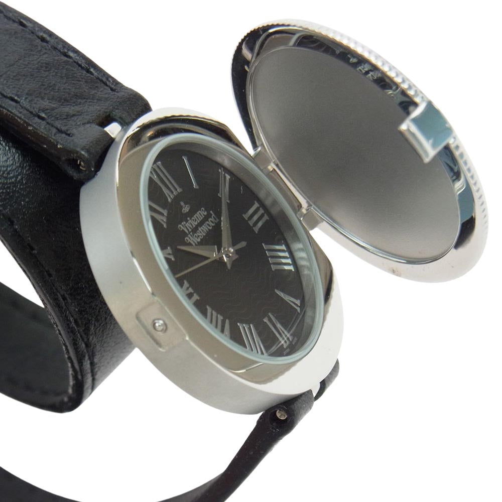 Vivienne Westwood ヴィヴィアンウエストウッド 2連 レザー コイン リストウォッチ 腕時計 ブラック系 シルバー系【中古】
