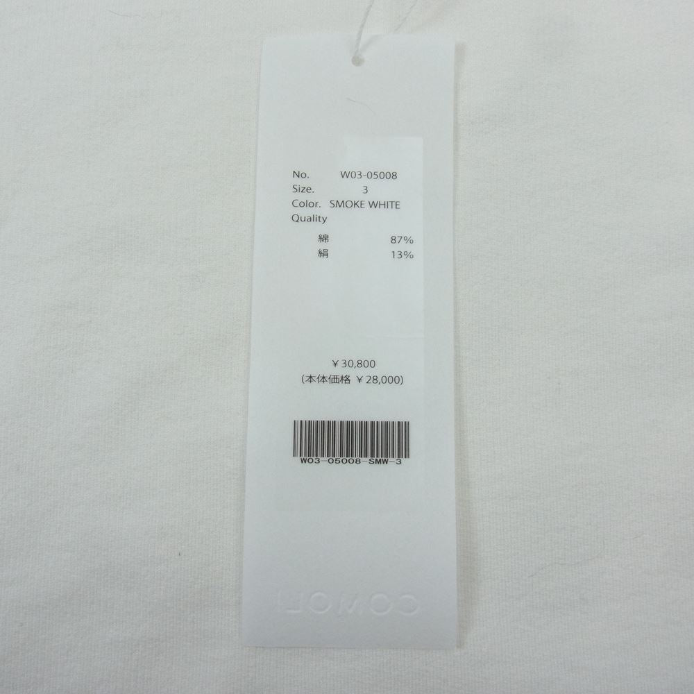 COMOLI コモリ 22AW W03-05008 COTTON SILK CREWNECK コットン シルク クルーネック ラグラン 長袖 Tシャツ ホワイト系 3【極上美品】【中古】