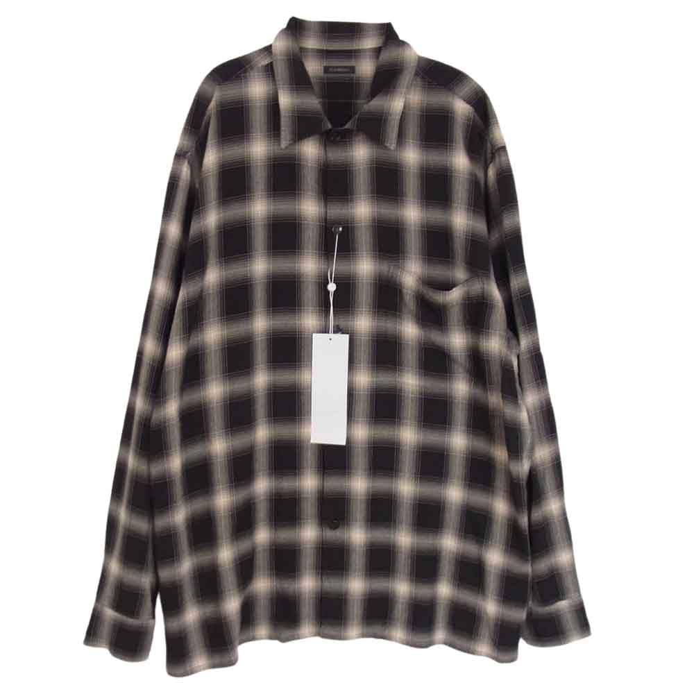 COMOLI コモリ 23SS X01-02008 RAYON CHECK OPEN COLLAR SHIRT レーヨン チェック オープン カラー 開襟 長袖 シャツ ブラック系 2【極上美品】【中古】