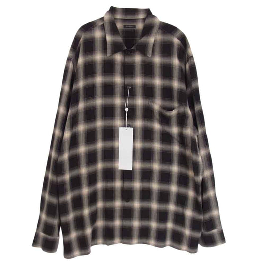 COMOLI コモリ 23SS X01-02008 RAYON CHECK OPEN COLLAR SHIRT レーヨン チェック オープン カラー 開襟 長袖 シャツ ブラック系 2【極上美品】【中古】