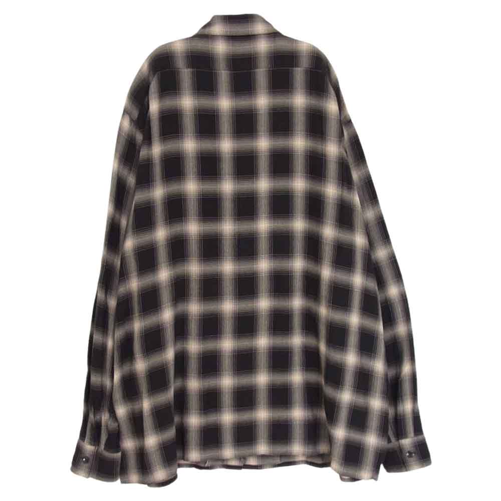 COMOLI コモリ 23SS X01-02008 RAYON CHECK OPEN COLLAR SHIRT レーヨン チェック オープン カラー 開襟 長袖 シャツ ブラック系 2【極上美品】【中古】