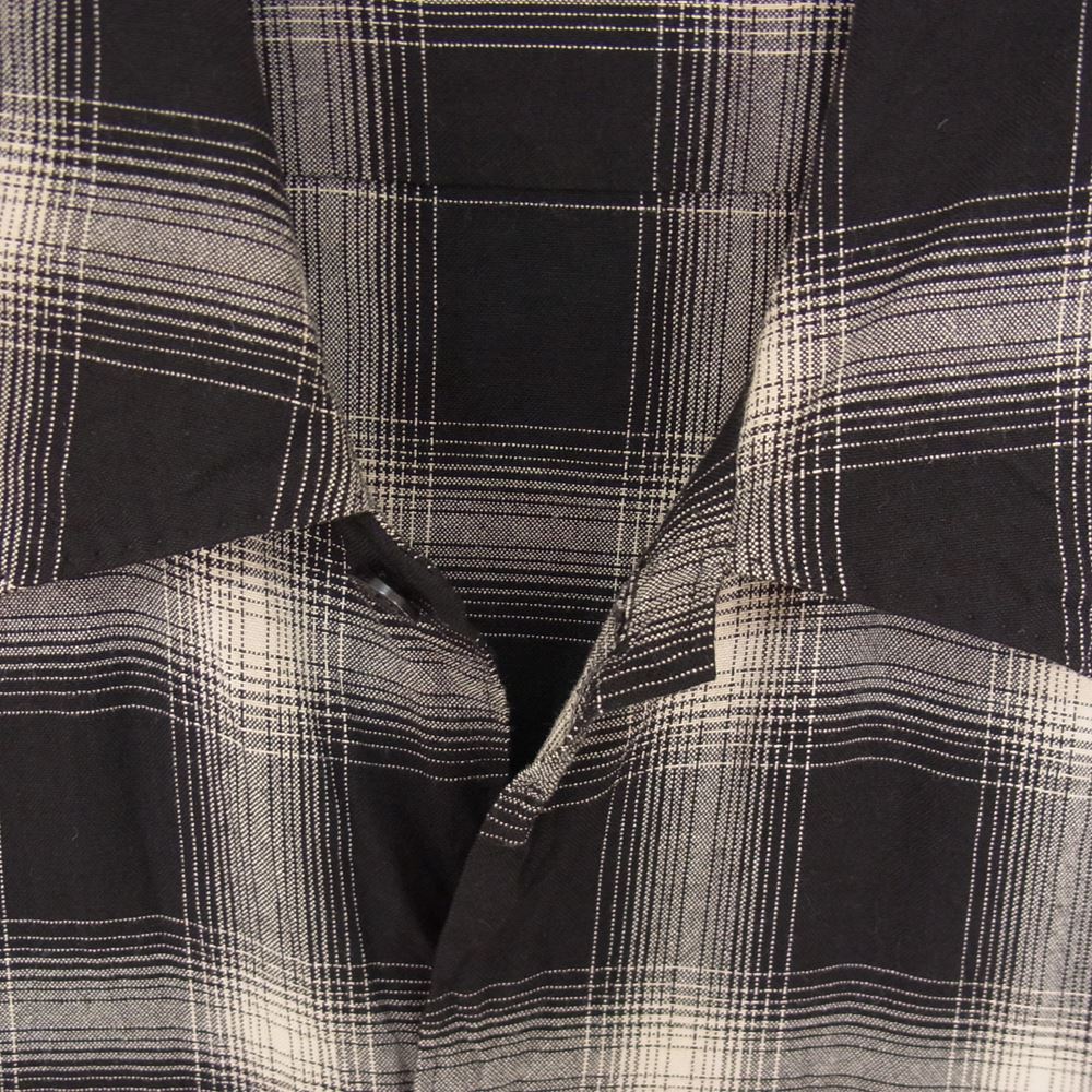 COMOLI コモリ 23SS X01-02008 RAYON CHECK OPEN COLLAR SHIRT レーヨン チェック オープン カラー 開襟 長袖 シャツ ブラック系 2【極上美品】【中古】