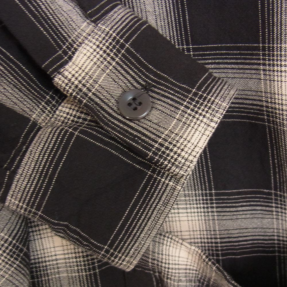 COMOLI コモリ 23SS X01-02008 RAYON CHECK OPEN COLLAR SHIRT レーヨン チェック オープン カラー 開襟 長袖 シャツ ブラック系 2【極上美品】【中古】