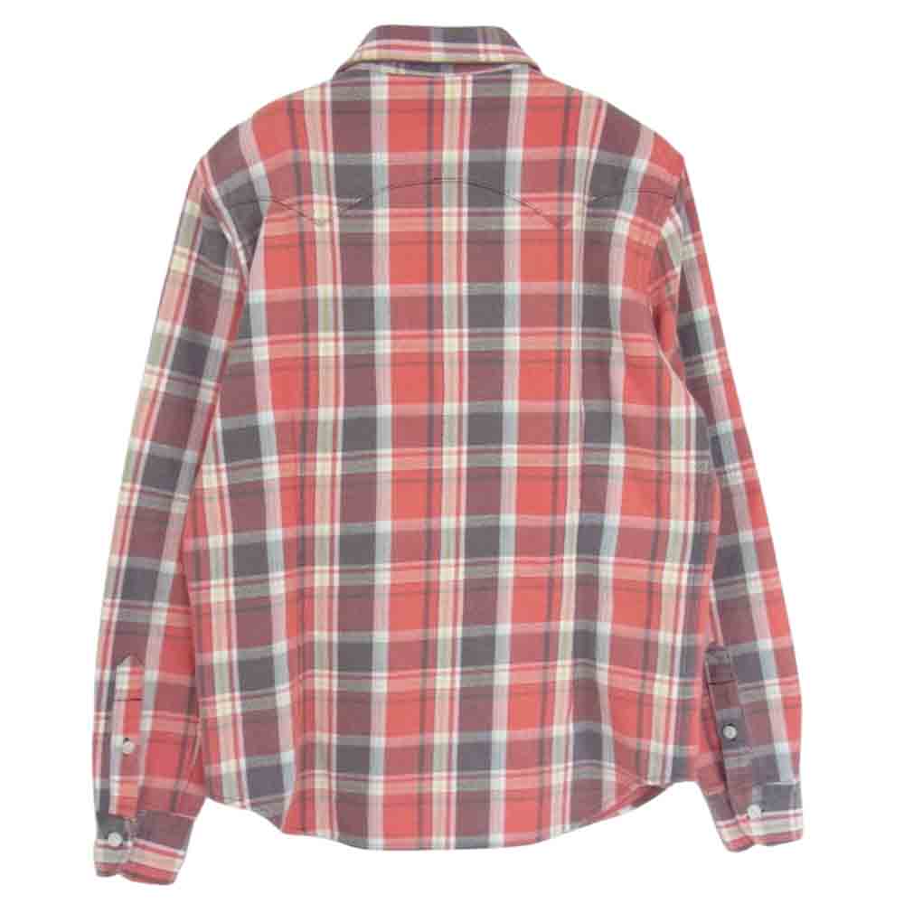 TMT ティーエムティー TSH-S2102 COLLOR OFF HEAVY NELL CHECK SHIRTS カラー オフ ヘビー ネル チェック 長袖 シャツ レッド系 M【美品】【中古】