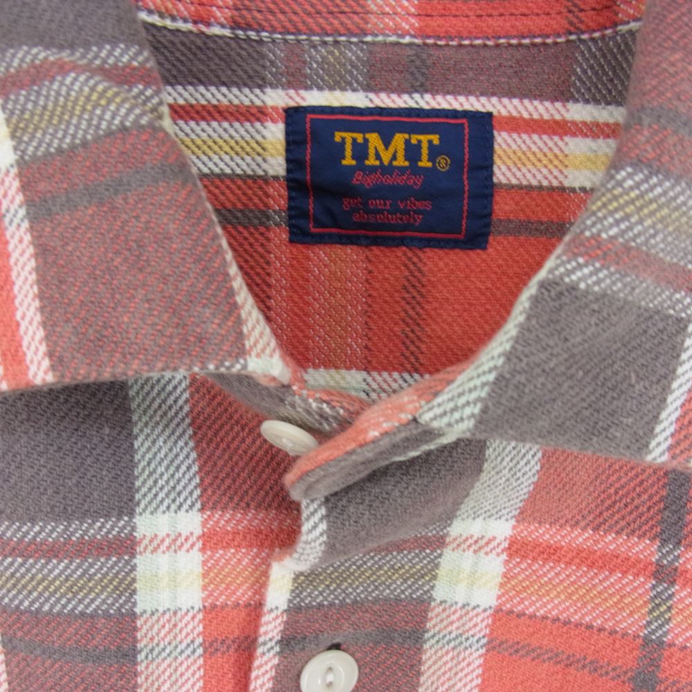TMT ティーエムティー TSH-S2102 COLLOR OFF HEAVY NELL CHECK SHIRTS カラー オフ ヘビー ネル チェック 長袖 シャツ レッド系 M【美品】【中古】