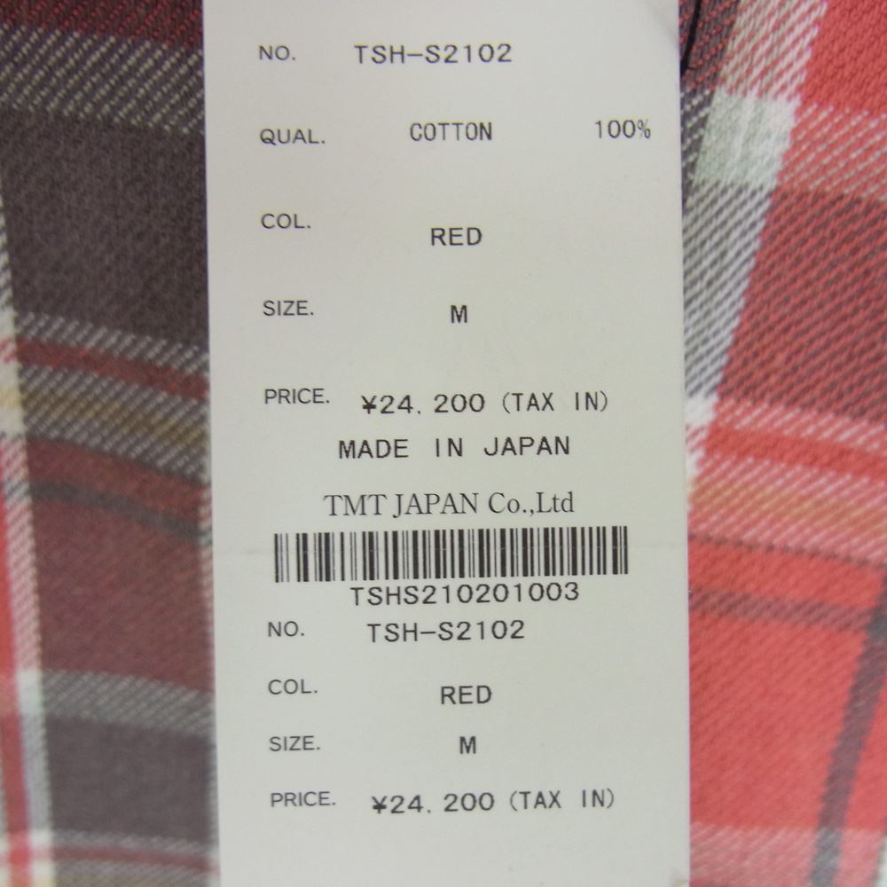 TMT ティーエムティー TSH-S2102 COLLOR OFF HEAVY NELL CHECK SHIRTS カラー オフ ヘビー ネル チェック 長袖 シャツ レッド系 M【美品】【中古】