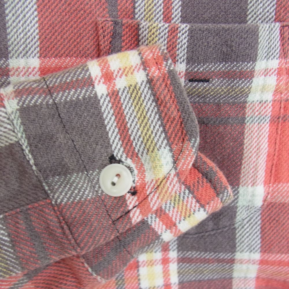 TMT ティーエムティー TSH-S2102 COLLOR OFF HEAVY NELL CHECK SHIRTS カラー オフ ヘビー ネル チェック 長袖 シャツ レッド系 M【美品】【中古】