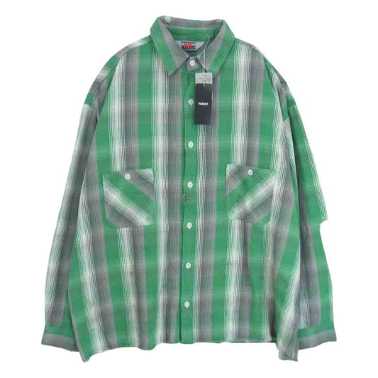 SAINT MICHAEL セントマイケル 23SS SM-S23-0000-088 SA FLANNEL SHIRT/CHECK 長袖 フランネルシャツ ダメージ加工  グリーン系 XL【美品】【中古】