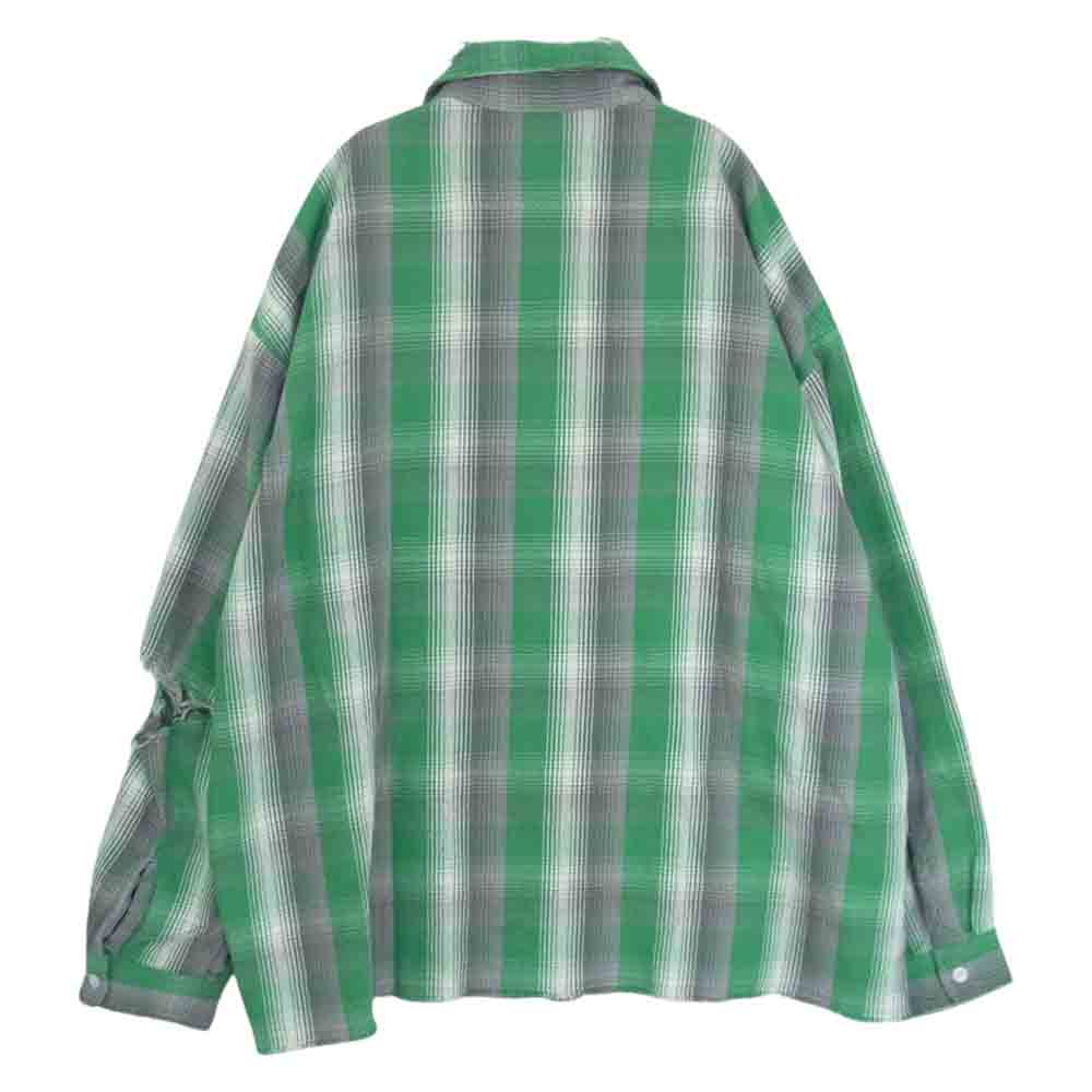 SAINT MICHAEL セントマイケル 23SS SM-S23-0000-088 SA FLANNEL SHIRT/CHECK 長袖 フランネルシャツ ダメージ加工  グリーン系 XL【美品】【中古】