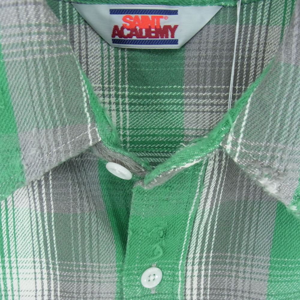SAINT MICHAEL セントマイケル 23SS SM-S23-0000-088 SA FLANNEL SHIRT/CHECK 長袖 フランネルシャツ ダメージ加工  グリーン系 XL【美品】【中古】